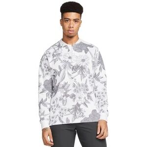 Nike Dri-FIT Long Sleeve Cotton Blend Gray and White Floral Golf Shirt Medium